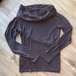 ANN TAYLOR Light Brown Gray Cowl Turtle Neck Long Sleeve Sweater Style Blouse